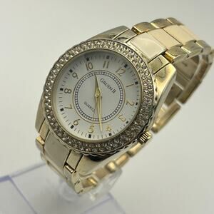 Gruen II Two-tone Crystal Bezel Stainless Steel Women Quartz Watch  New Battery